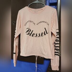 Blessed Women's Pink Long Sleeved Drawstring Large Graphic Tee